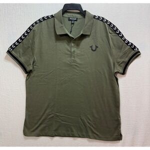 True Religion Men's Polo Shirt M Olive Green TR Logo Trim Relaxed Fit‎ Grunge